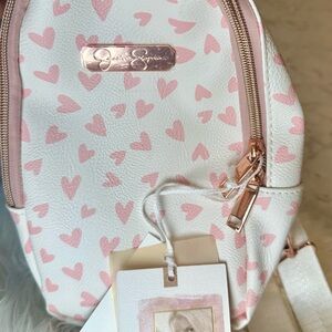 White and Pink Heart Patterned Backpack